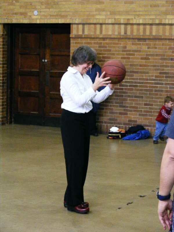 DSCF5708B Berry United Methodist Church held a fund raiser, Nothing But Nets, to raise funds to purchase mosquito nets in malaria plagued areas. Pastor Sherrie Lowly was among the parishioners shooting hoops after Sunday service in support of the fundraiser